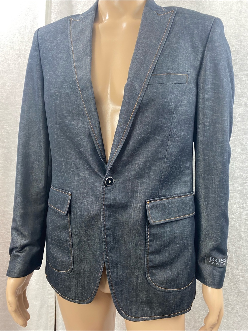 Boss Dark Blue Single-Button Denim-Style Blazer
